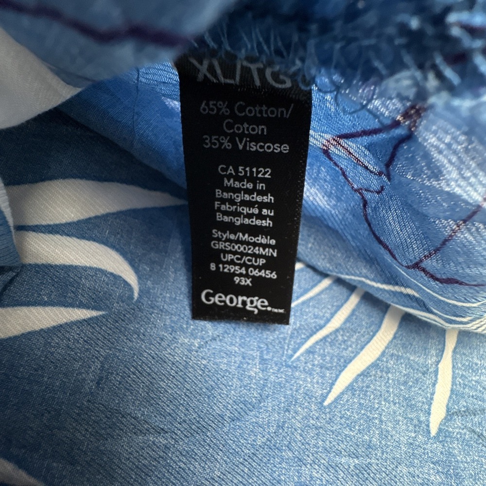 George Button Down Shirt Tropical Floral Hibiscus Print‎ XL Blue Short Sleeve - Picture 6 of 7